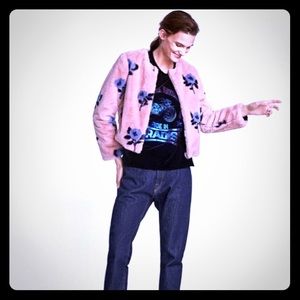 Zara floral faux fur cropped jacket Sz M floral